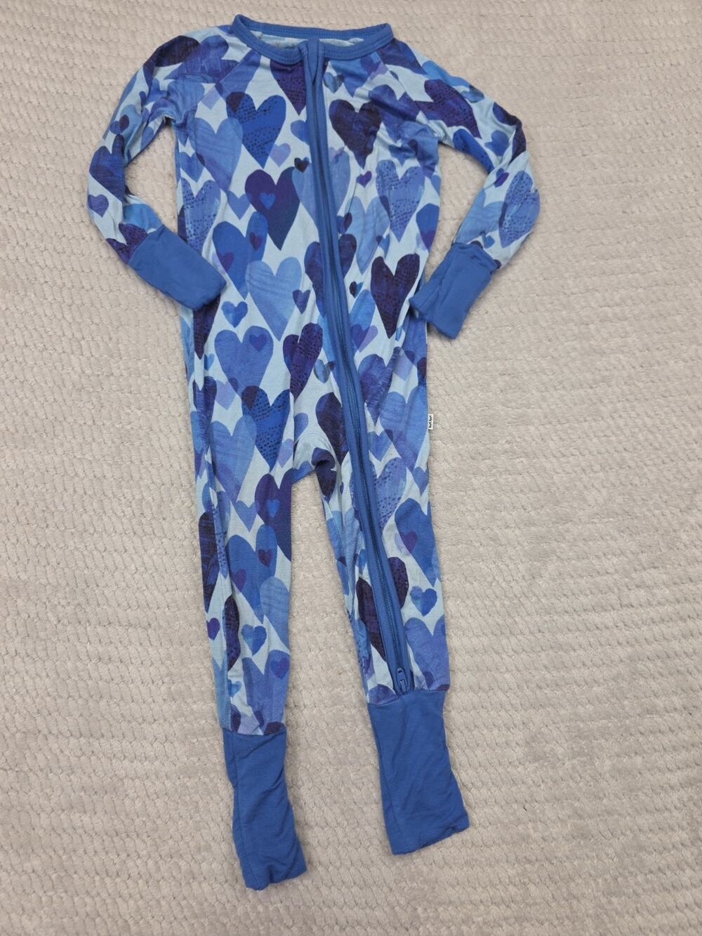 Little Sleepies Pajama Babygirls 6/12 Months Bamboo Blue Hearts Sleeper